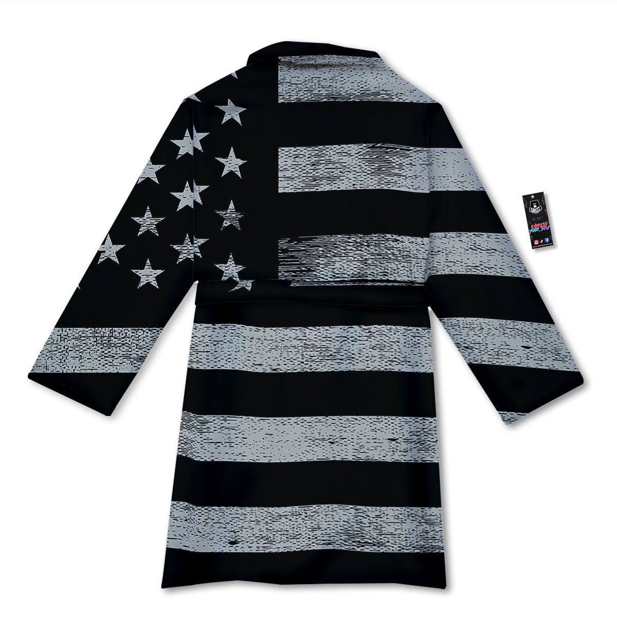 USA Flag White And Black Print Bathrobe-grizzshop