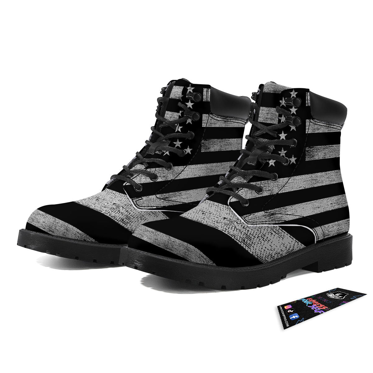 USA Flag White And Black Print Boots-grizzshop