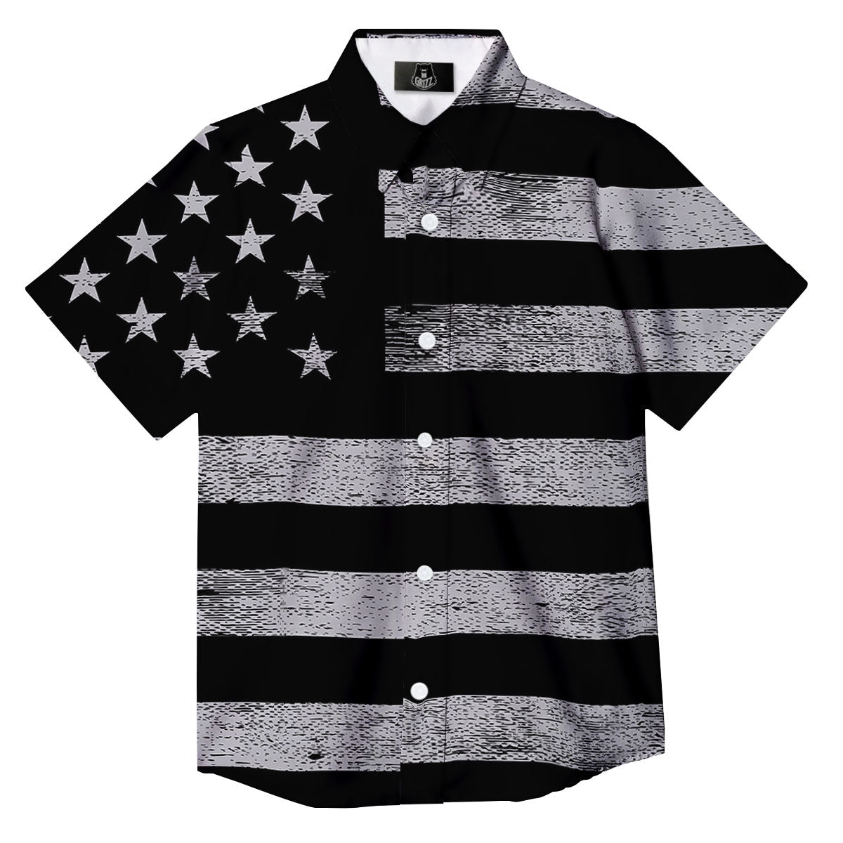 USA Flag White And Black Print Button Up Shirt-grizzshop