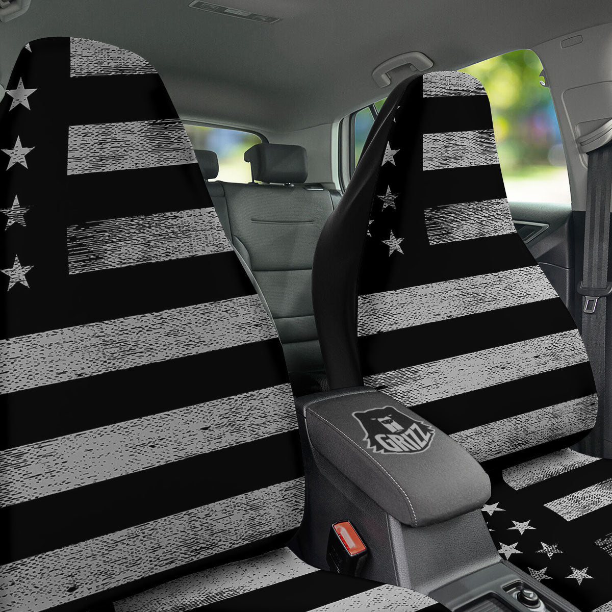 USA Flag White And Black Print Car Seat Covers-grizzshop