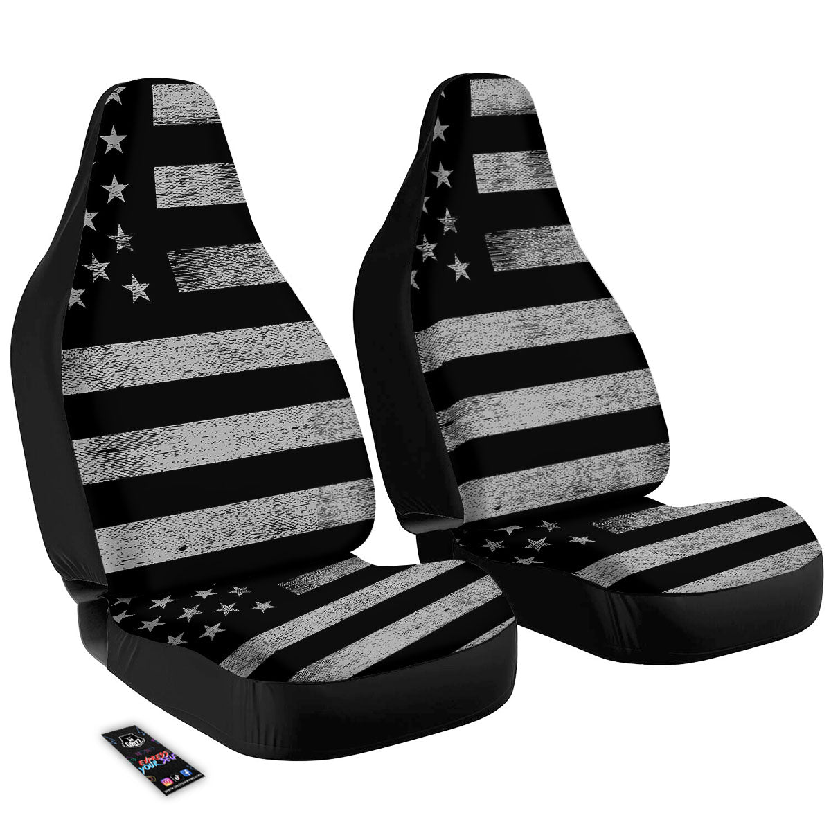 USA Flag White And Black Print Car Seat Covers-grizzshop