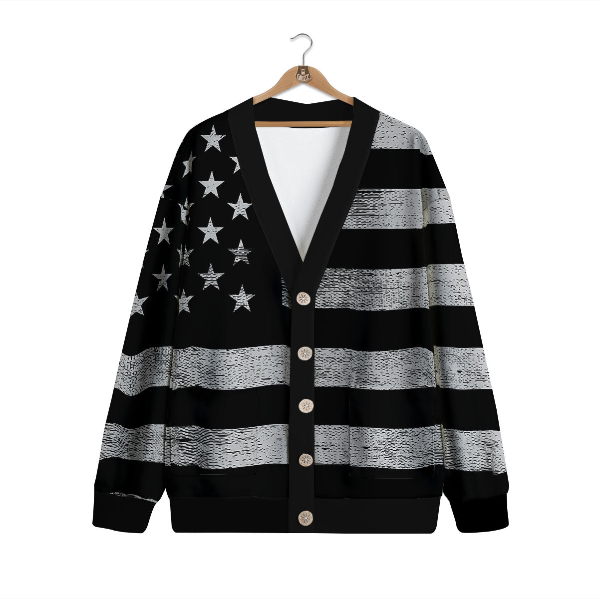 USA Flag White And Black Print Cardigan-grizzshop