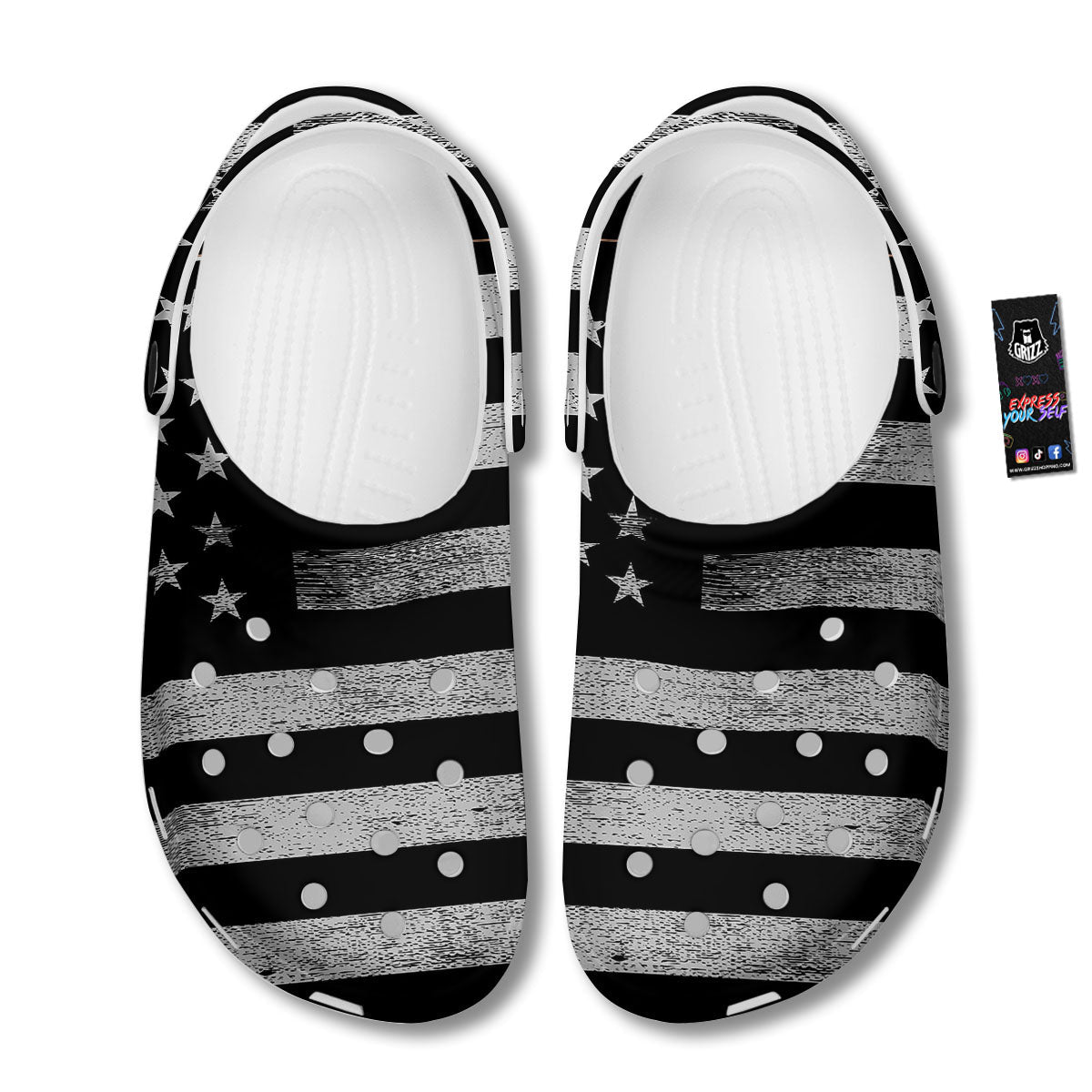 USA Flag White And Black Print Clog-grizzshop