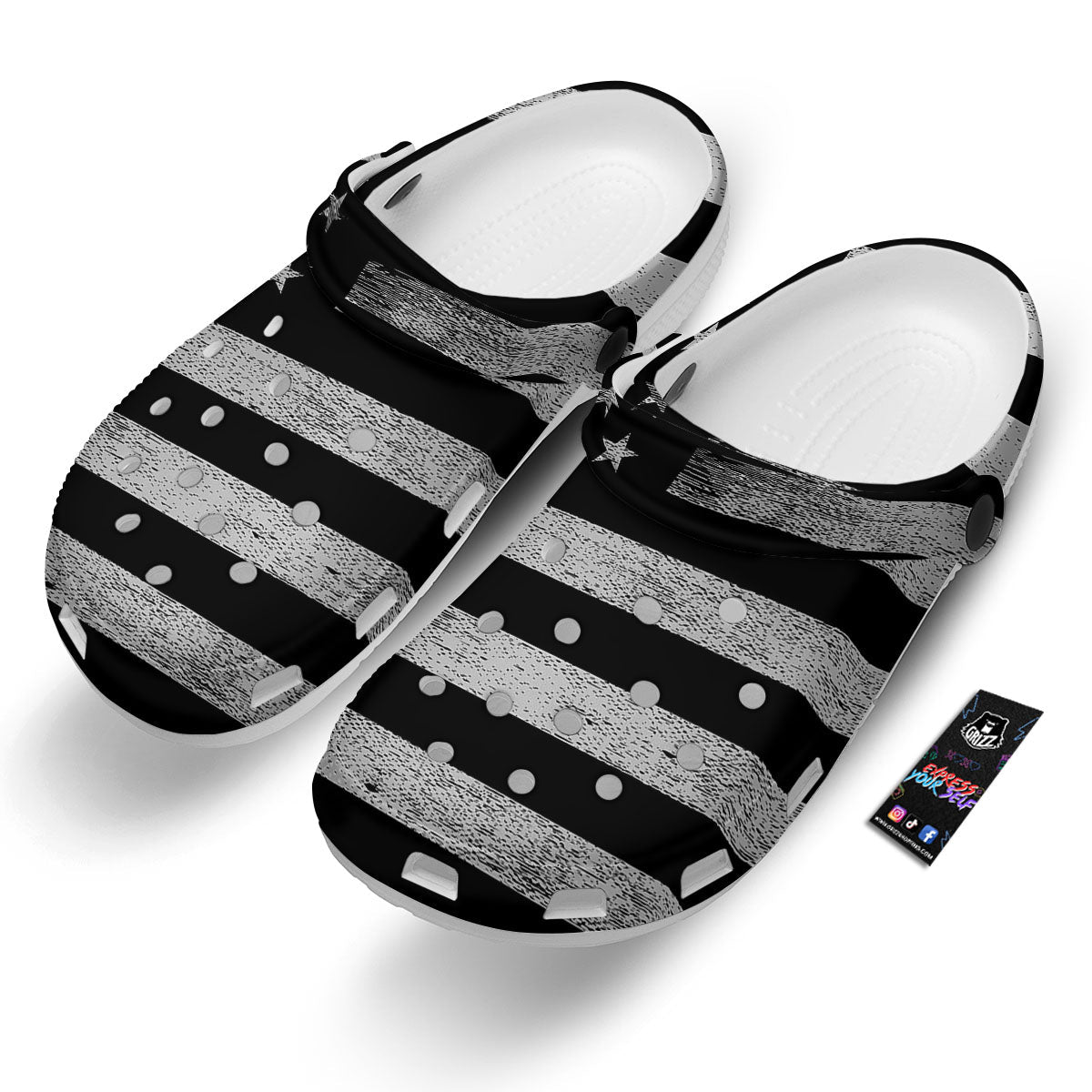 USA Flag White And Black Print Clog-grizzshop