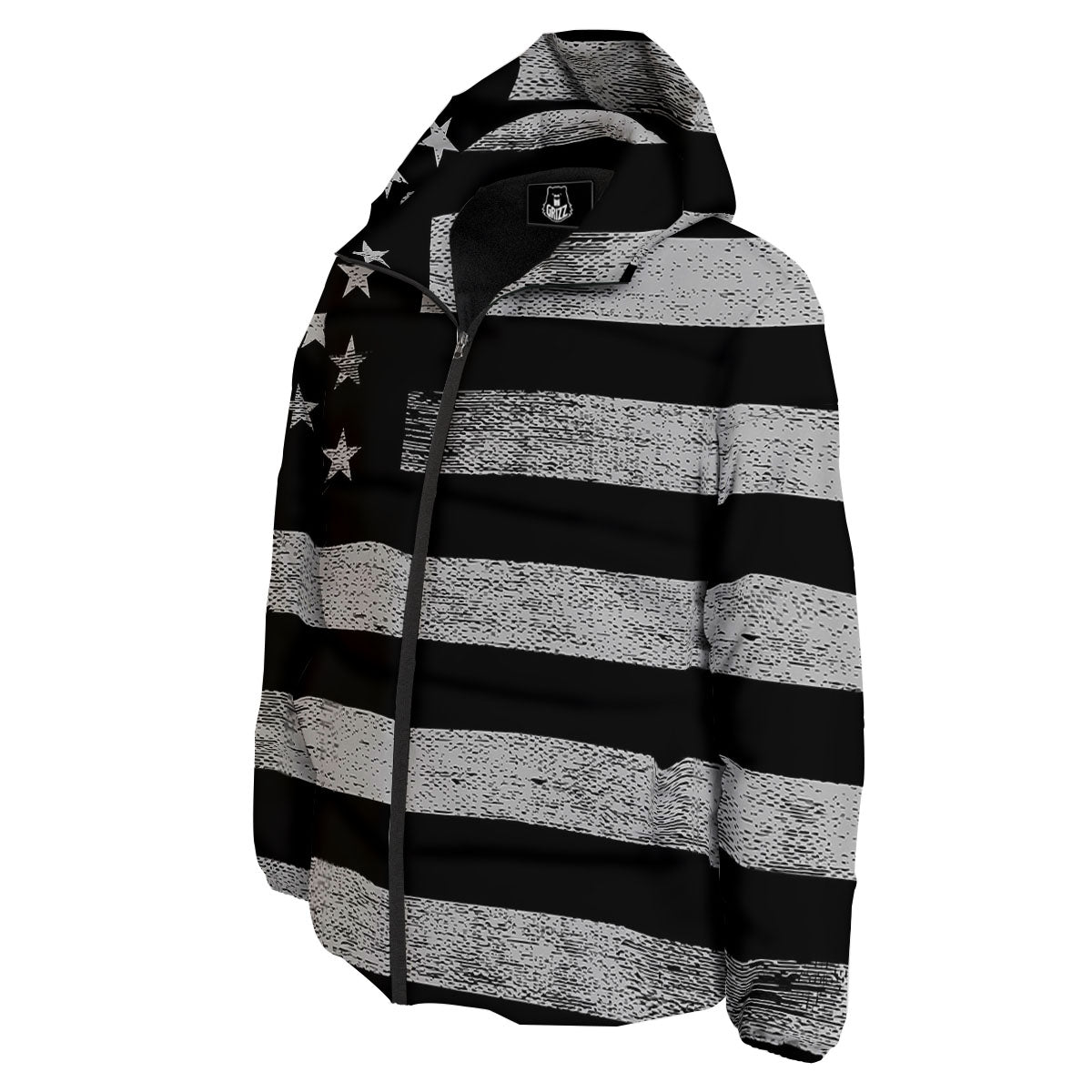 USA Flag White And Black Print Down Jacket-grizzshop