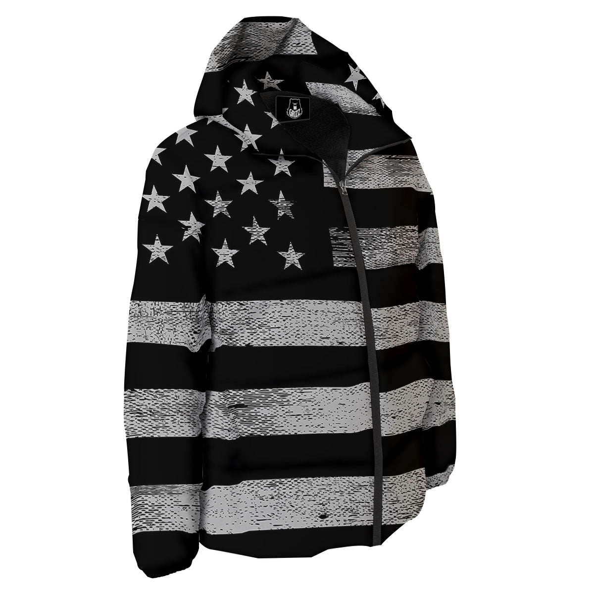 USA Flag White And Black Print Down Jacket-grizzshop