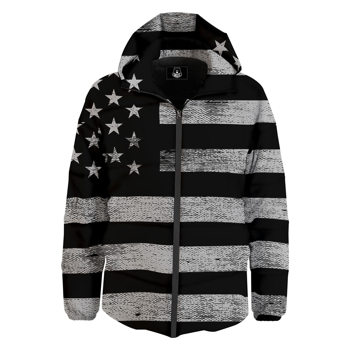 USA Flag White And Black Print Down Jacket-grizzshop