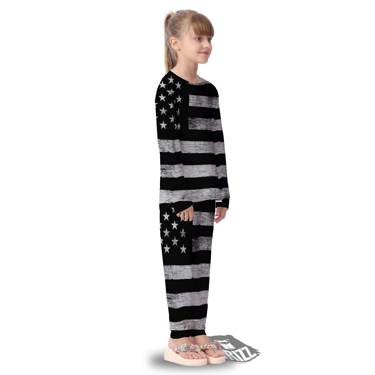 USA Flag White And Black Print Kid's Pajamas-grizzshop