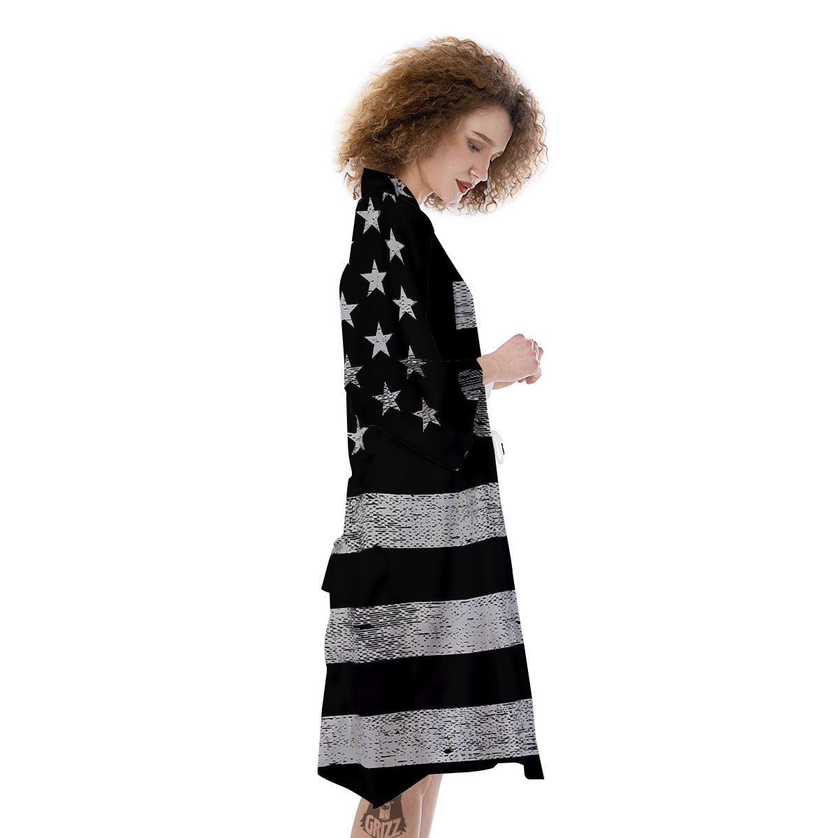 USA Flag White And Black Print Kimono-grizzshop