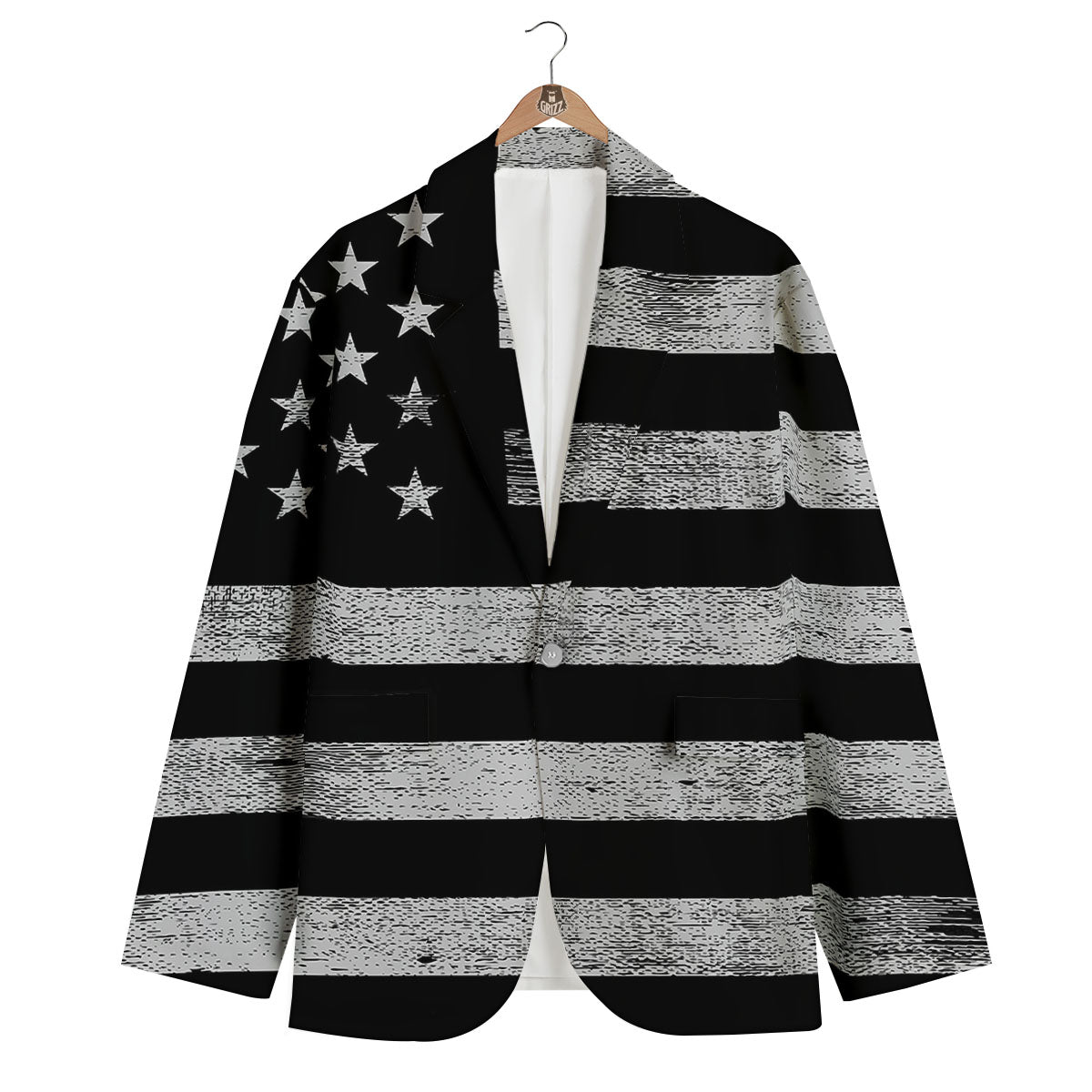 USA Flag White And Black Print Men's Blazer-grizzshop