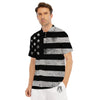 USA Flag White And Black Print Men's Golf Shirts-grizzshop