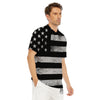 USA Flag White And Black Print Men's Golf Shirts-grizzshop