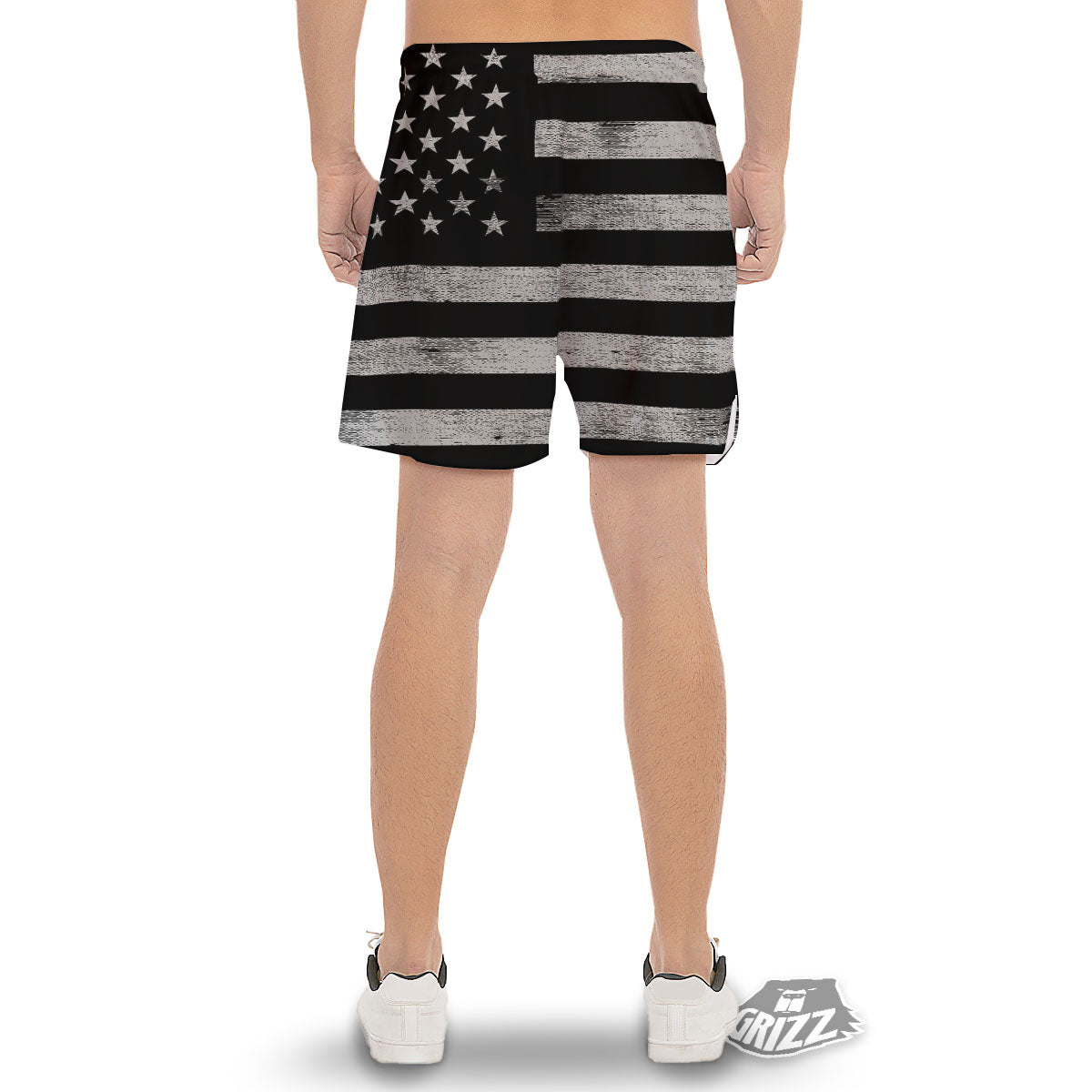 USA Flag White And Black Print Men's Gym Shorts-grizzshop