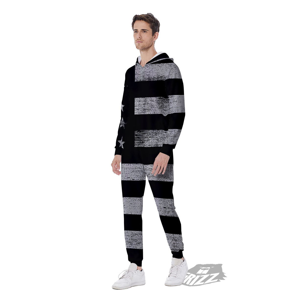 USA Flag White And Black Print Men's Jumpsuit-grizzshop