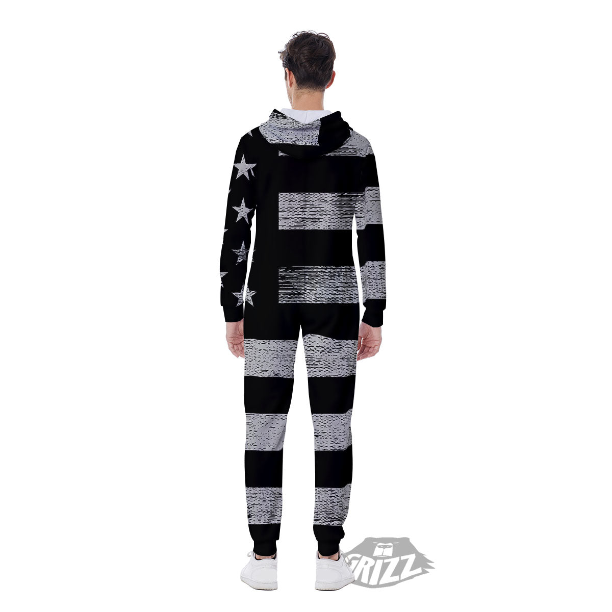 USA Flag White And Black Print Men's Jumpsuit-grizzshop