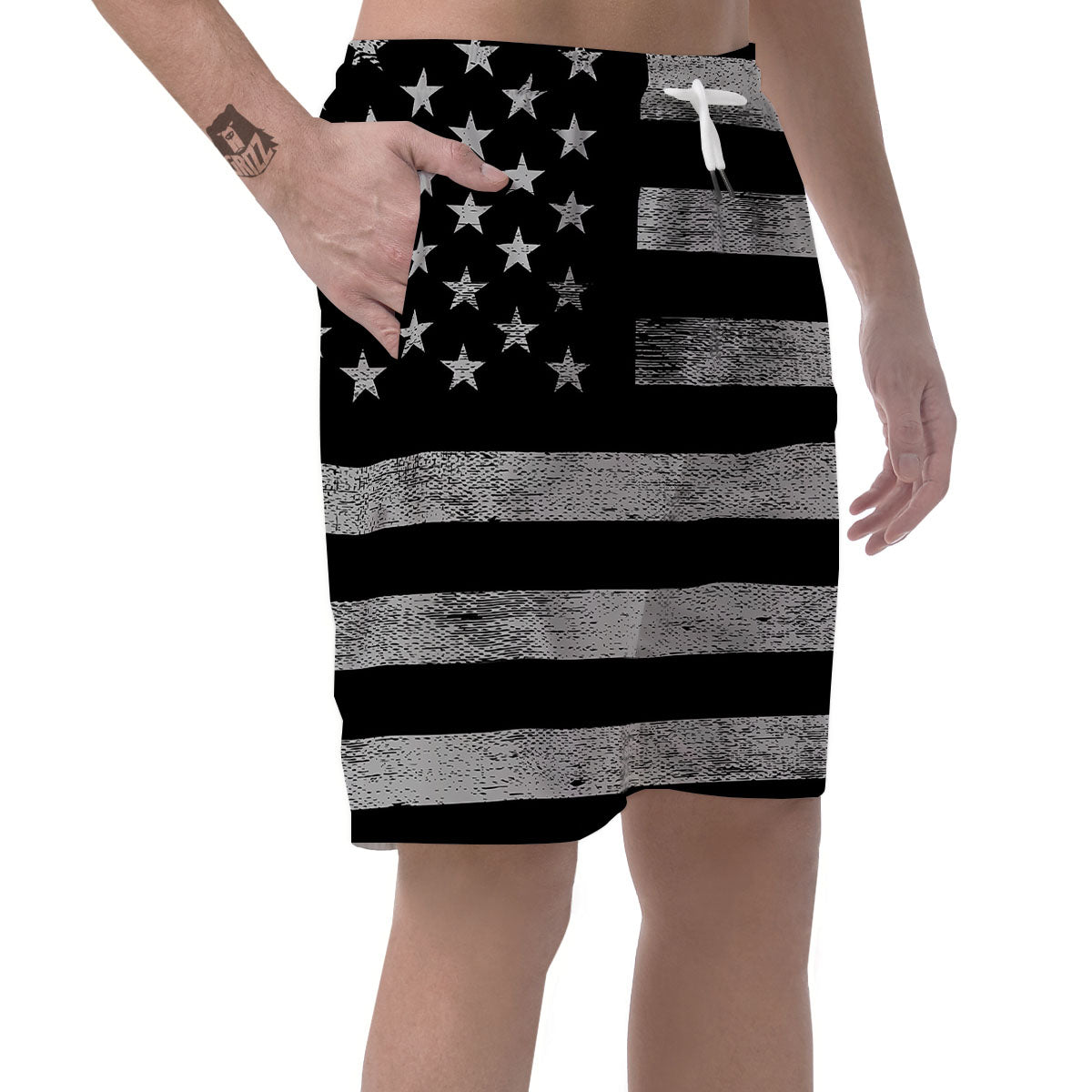 USA Flag White And Black Print Men's Shorts-grizzshop