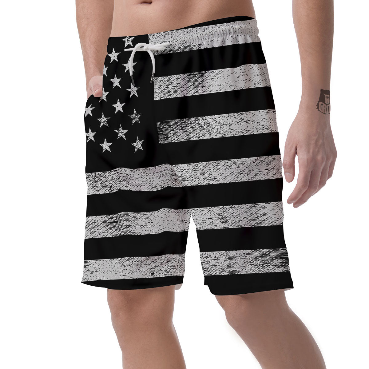 USA Flag White And Black Print Men's Shorts-grizzshop