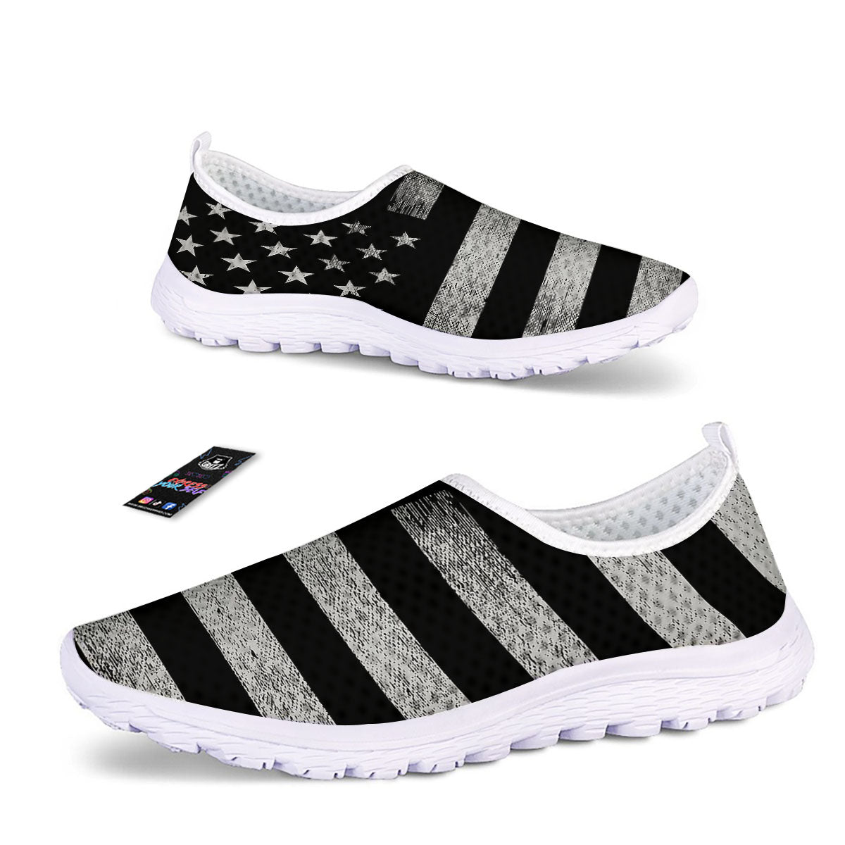 USA Flag White And Black Print Nurse Shoes-grizzshop