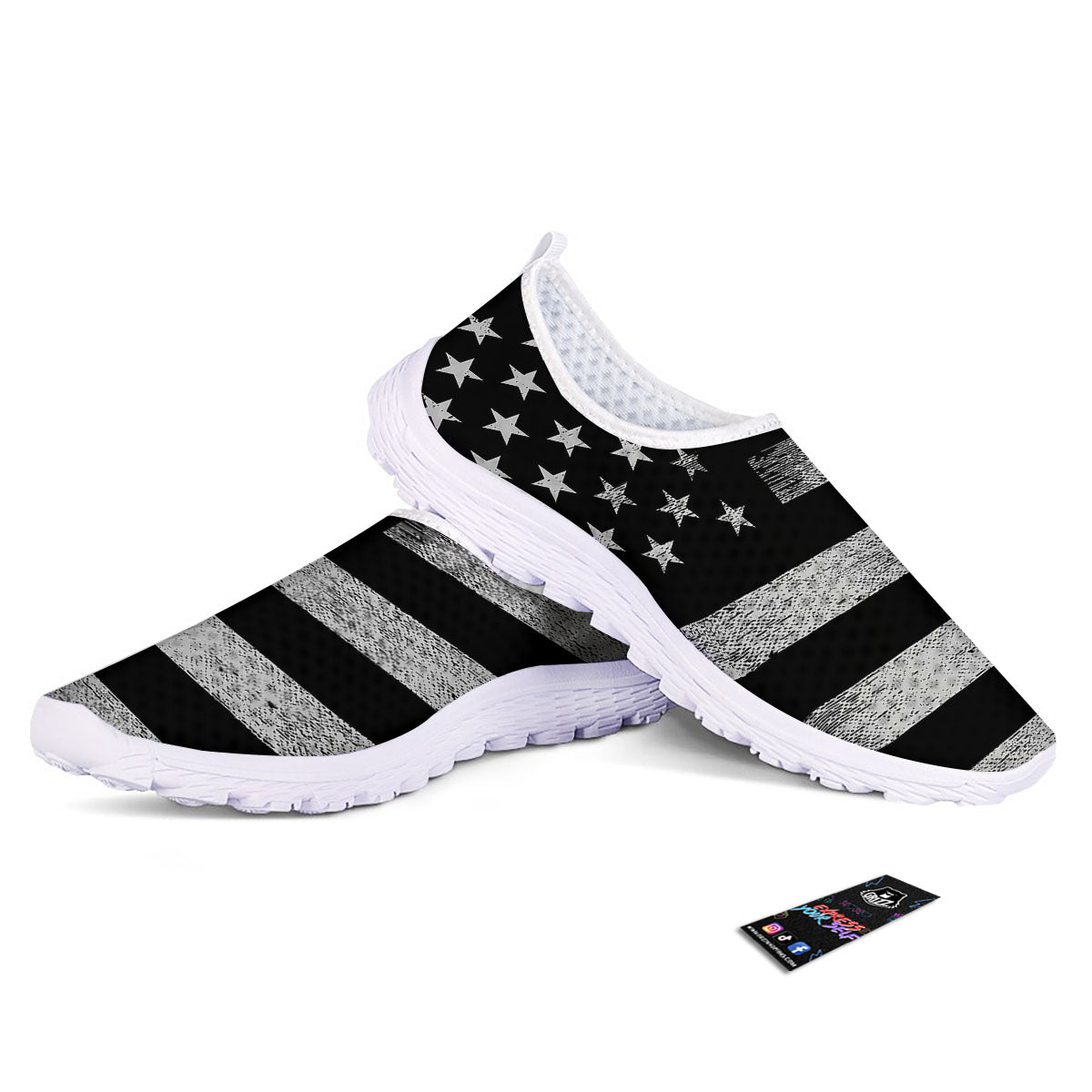 USA Flag White And Black Print Nurse Shoes-grizzshop