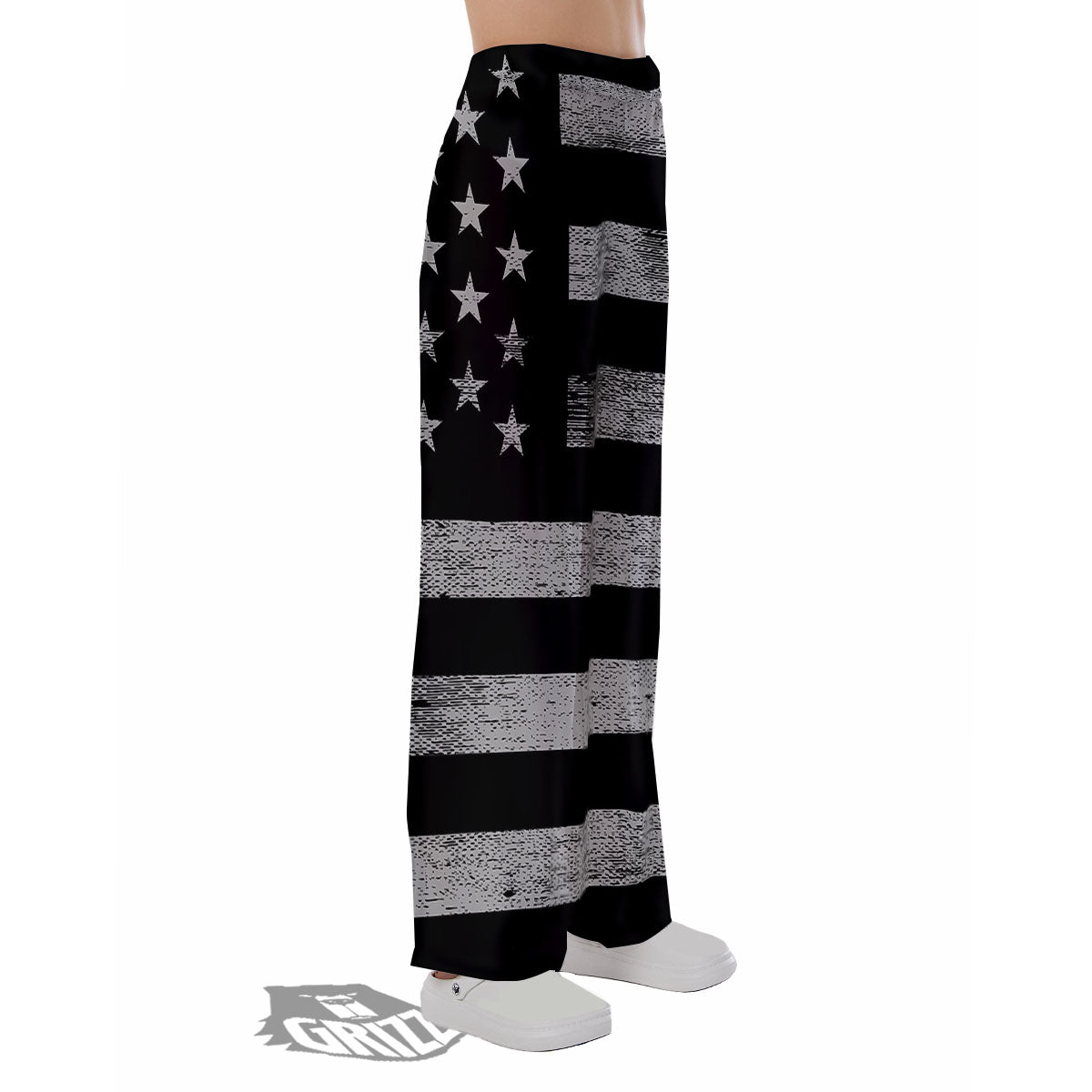 USA Flag White And Black Print Pajama Pants-grizzshop