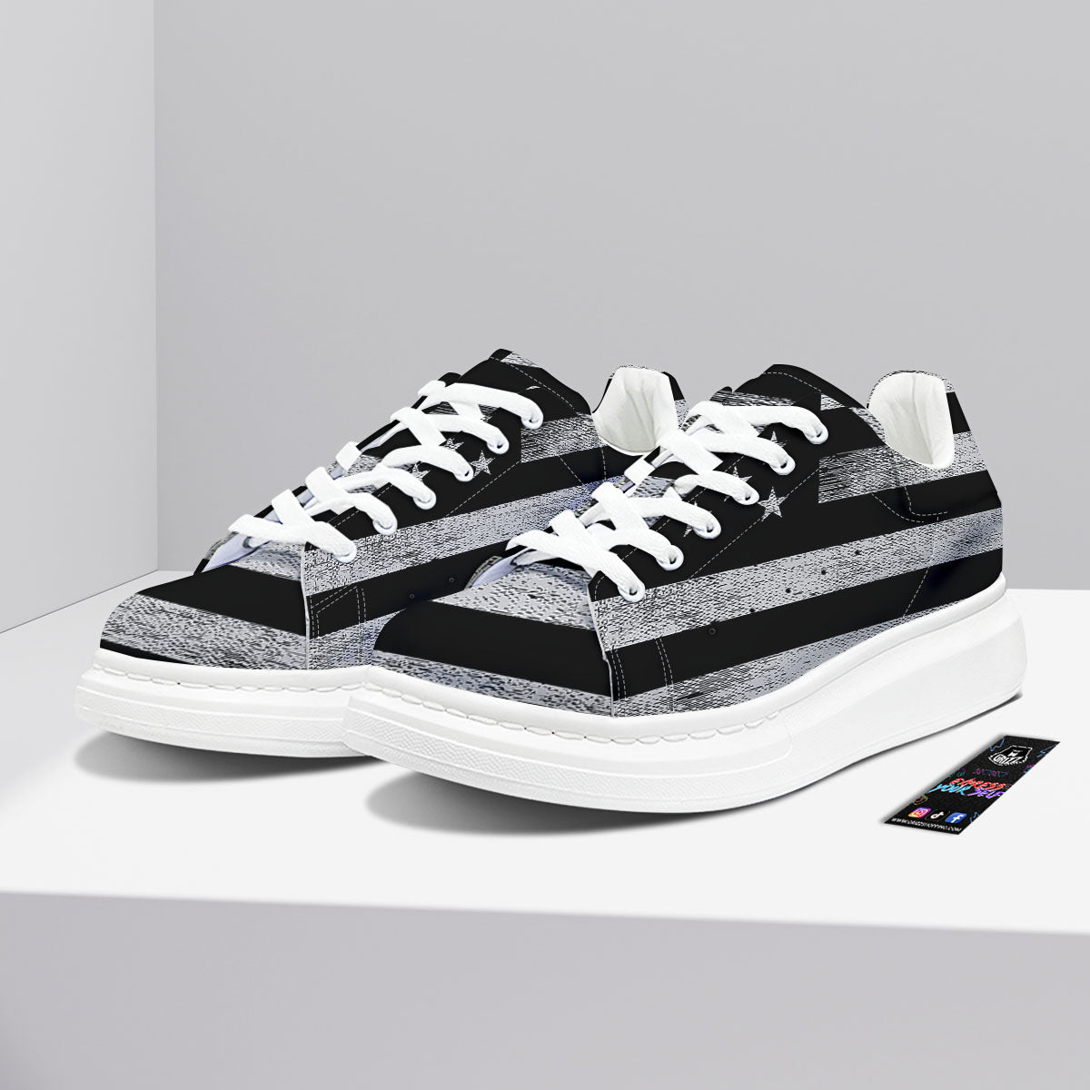 USA Flag White And Black Print Platform Shoes-grizzshop