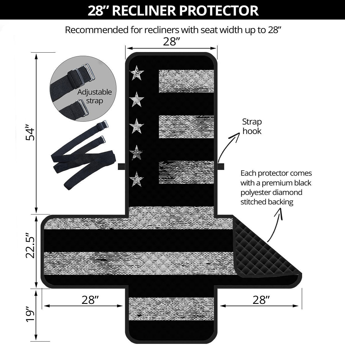 USA Flag White And Black Print Recliner Protector-grizzshop