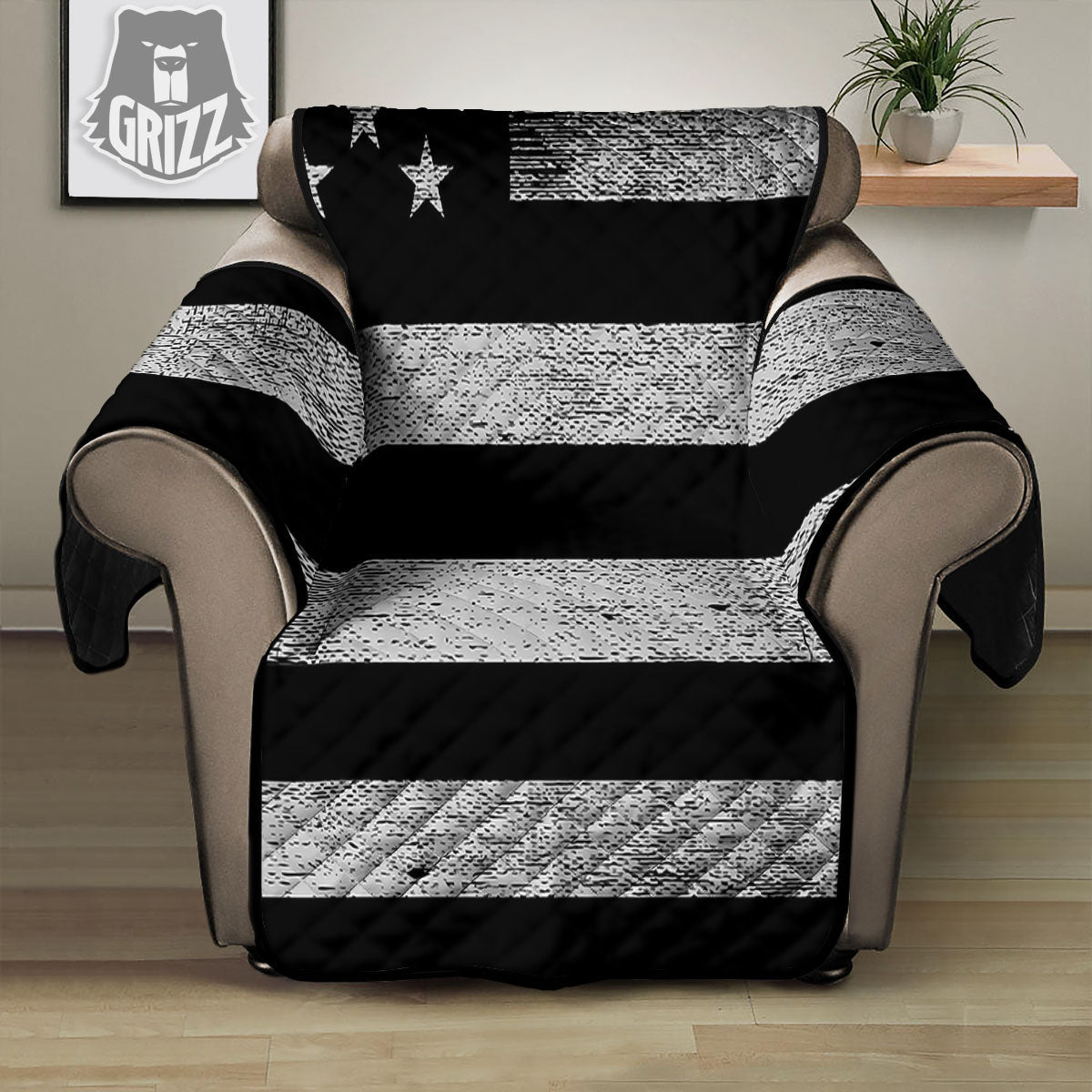 USA Flag White And Black Print Recliner Protector-grizzshop