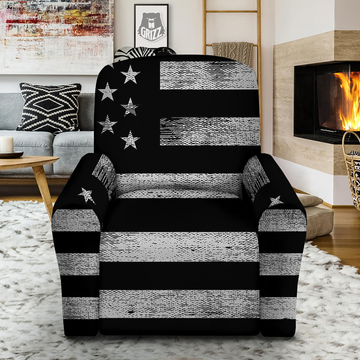 USA Flag White And Black Print Recliner Slipcover-grizzshop