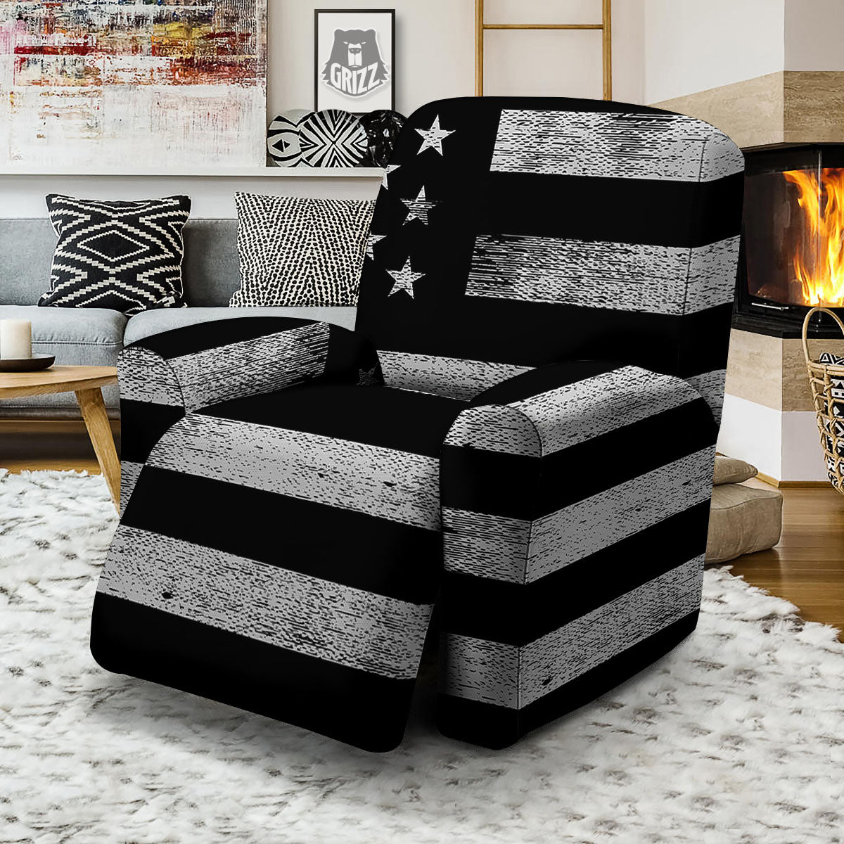 USA Flag White And Black Print Recliner Slipcover-grizzshop