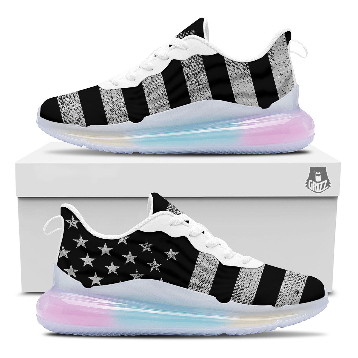 USA Flag White And Black Print Running Sneakers-grizzshop