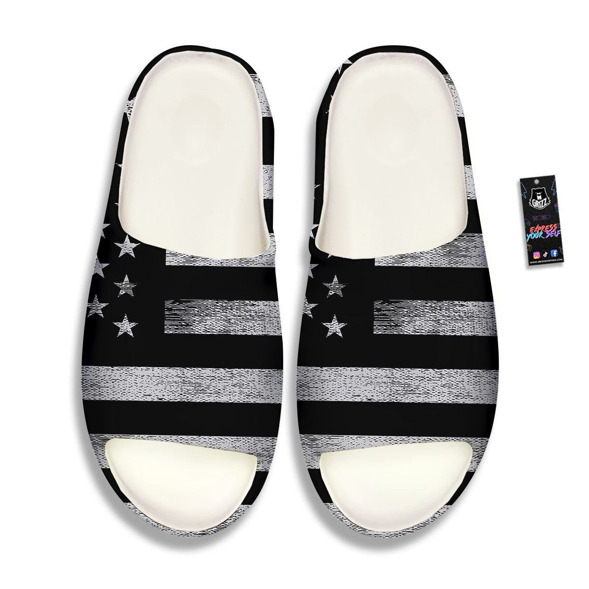 USA Flag White And Black Print Sandals-grizzshop