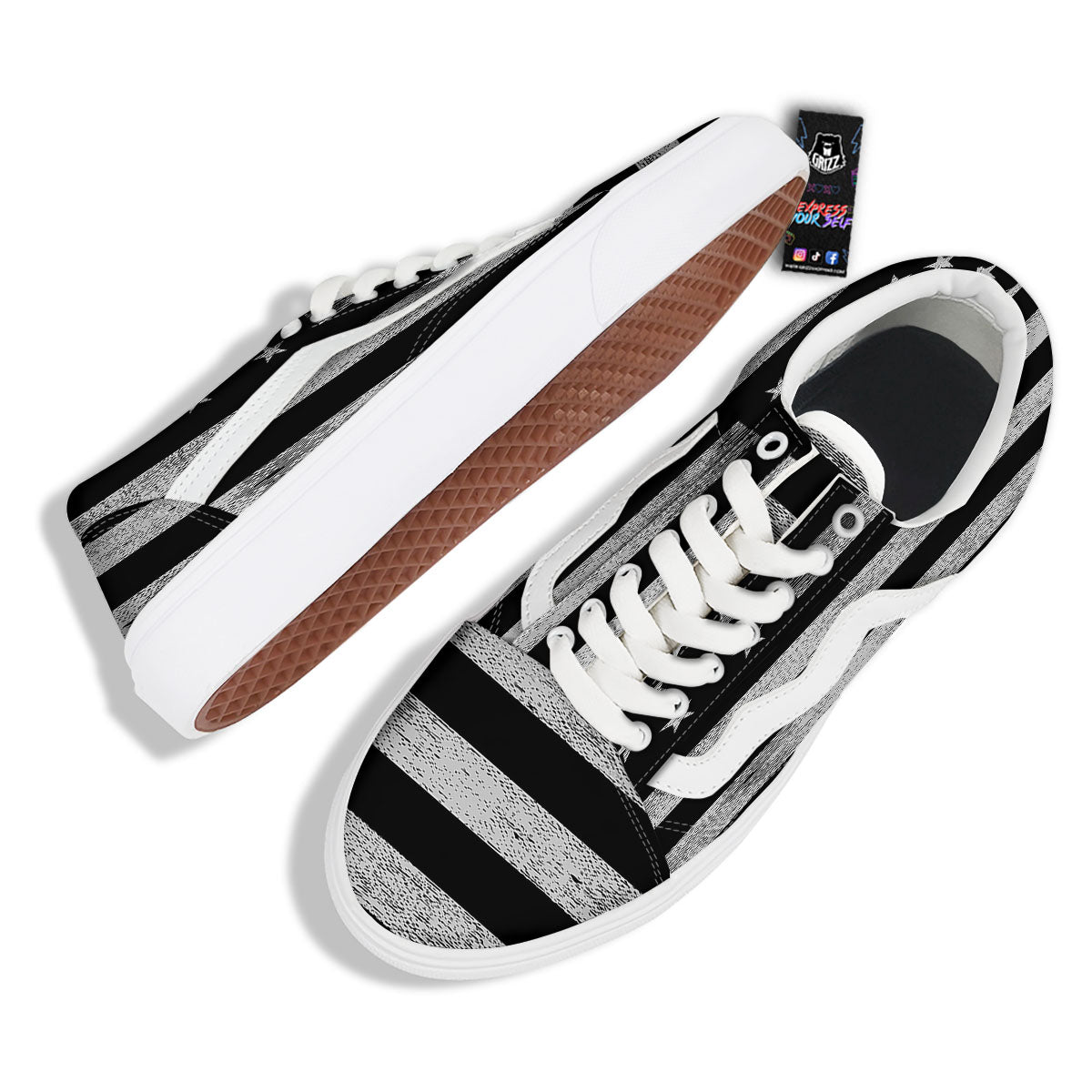 USA Flag White And Black Print Skate Shoes-grizzshop