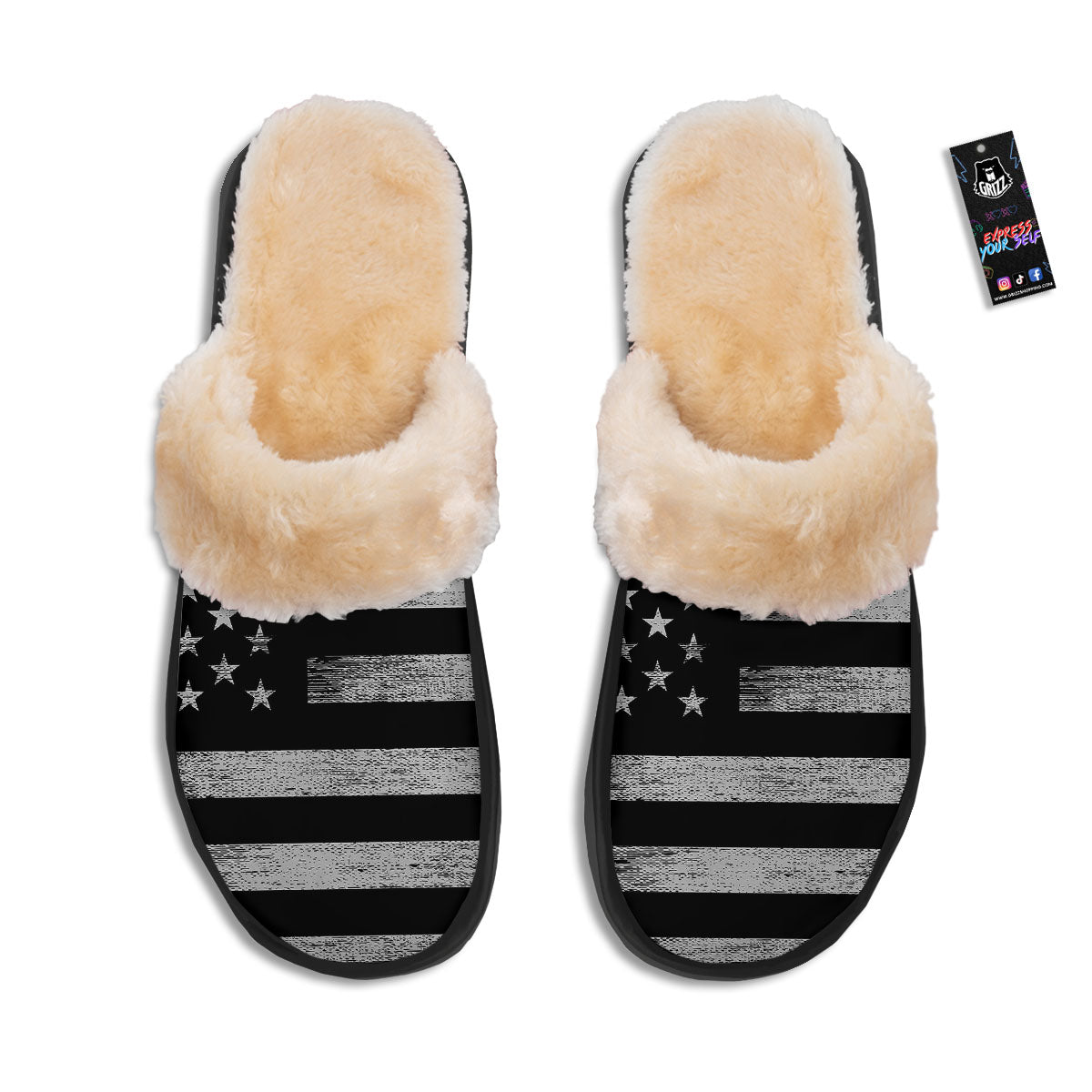 USA Flag White And Black Print Slippers-grizzshop