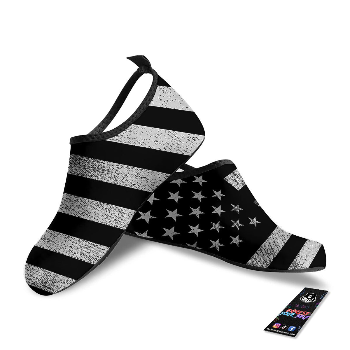 USA Flag White And Black Print Water Shoes-grizzshop