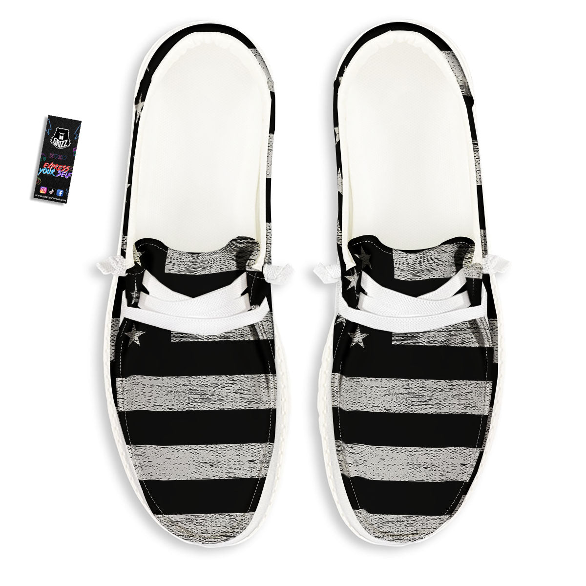 USA Flag White And Black Print White Loafers-grizzshop