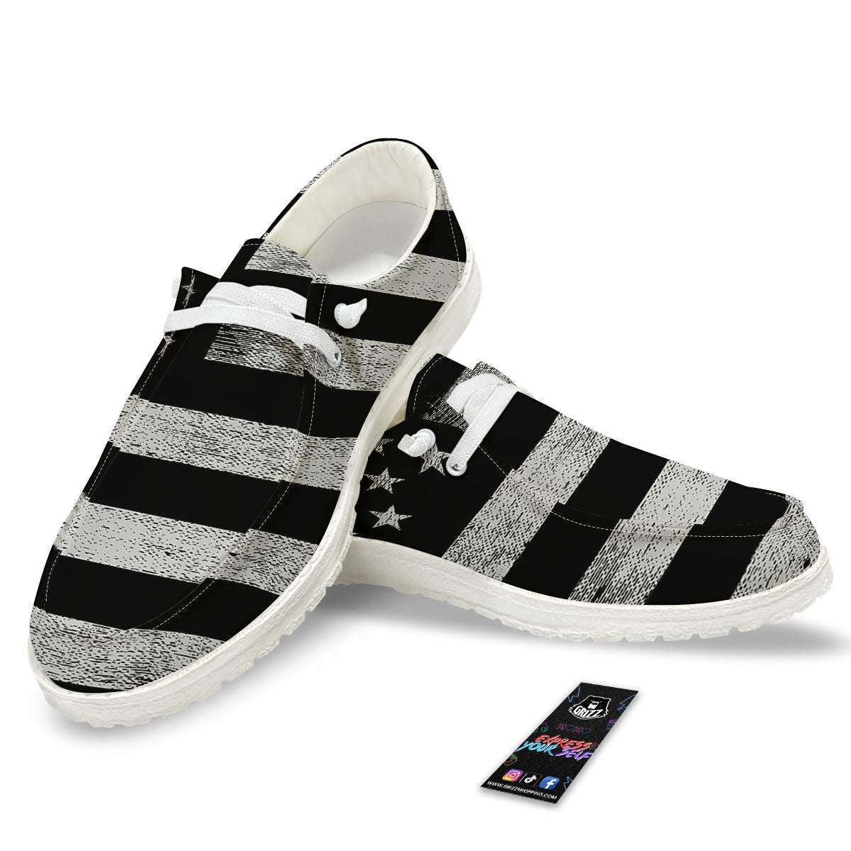 USA Flag White And Black Print White Loafers-grizzshop