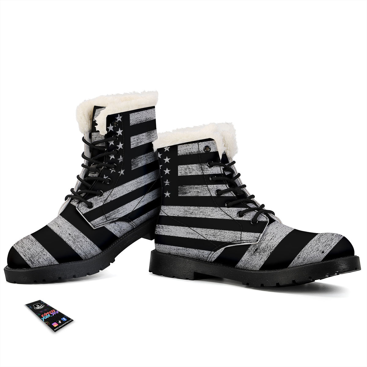 USA Flag White And Black Print Winter Boots-grizzshop