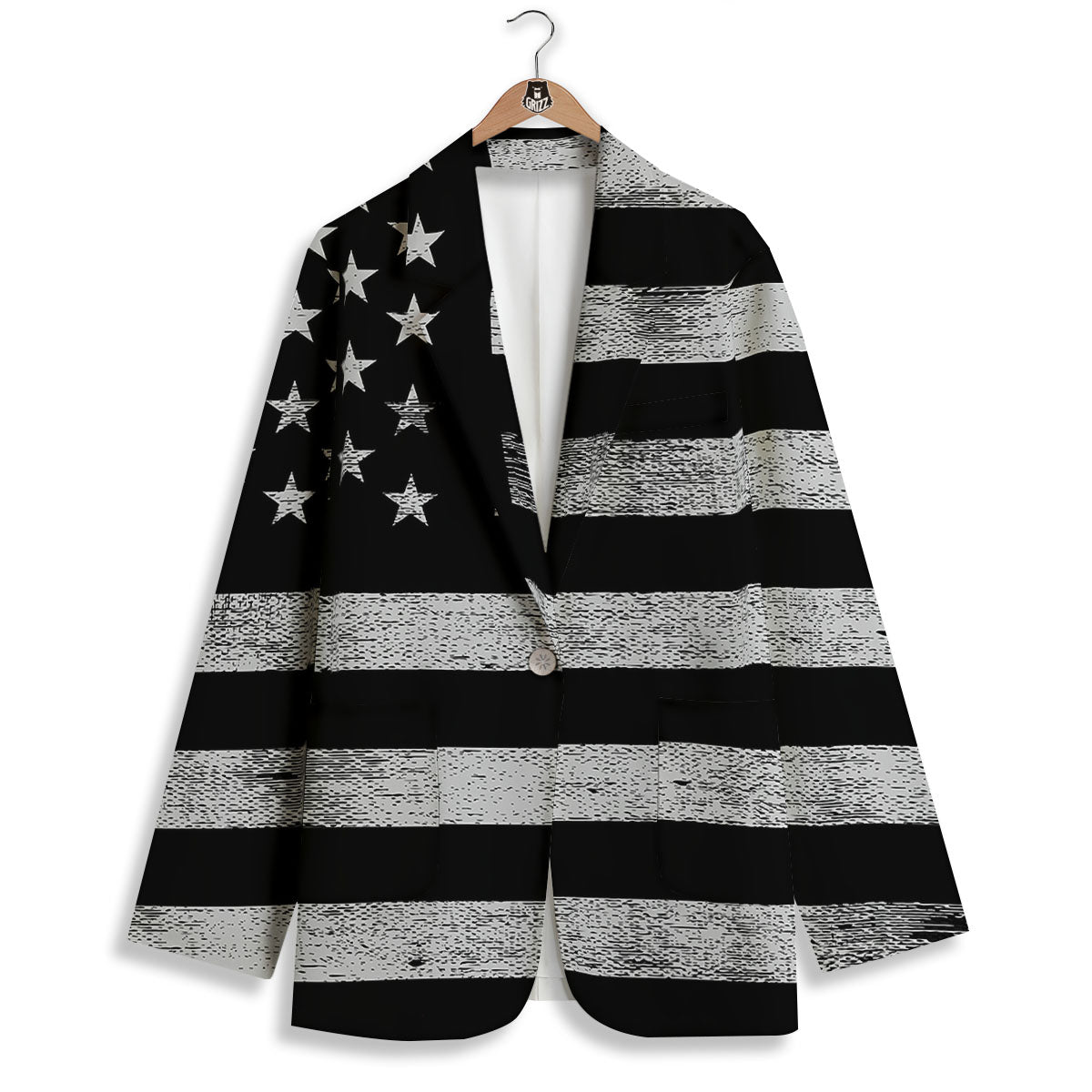 USA Flag White And Black Print Women's Blazer-grizzshop