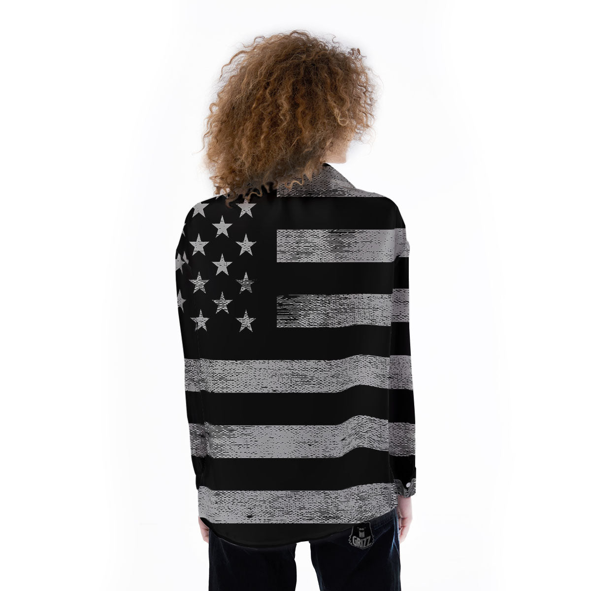 USA Flag White And Black Print Women's Long Sleeve Shirts-grizzshop