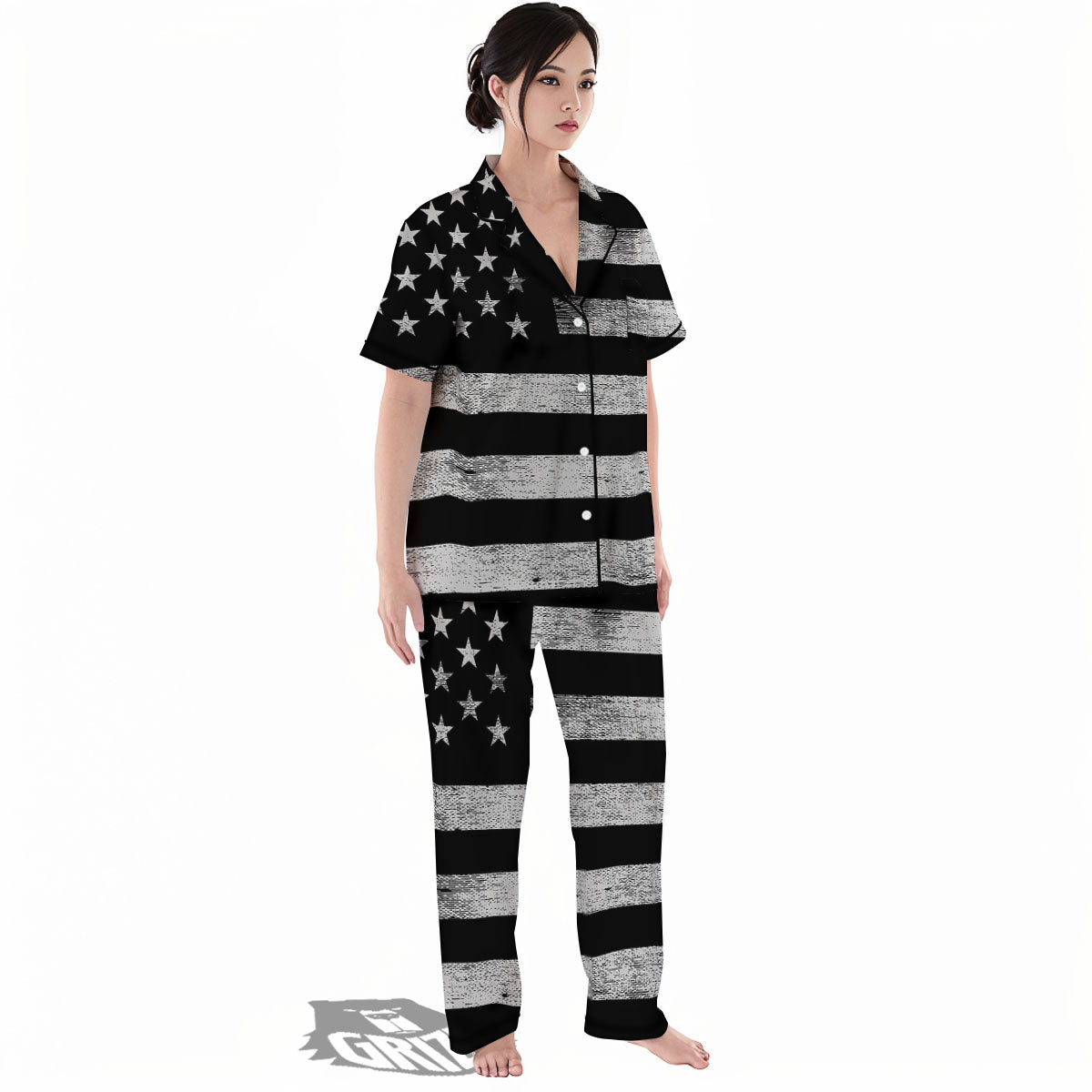 USA Flag White And Black Print Women's Pajamas Set-grizzshop