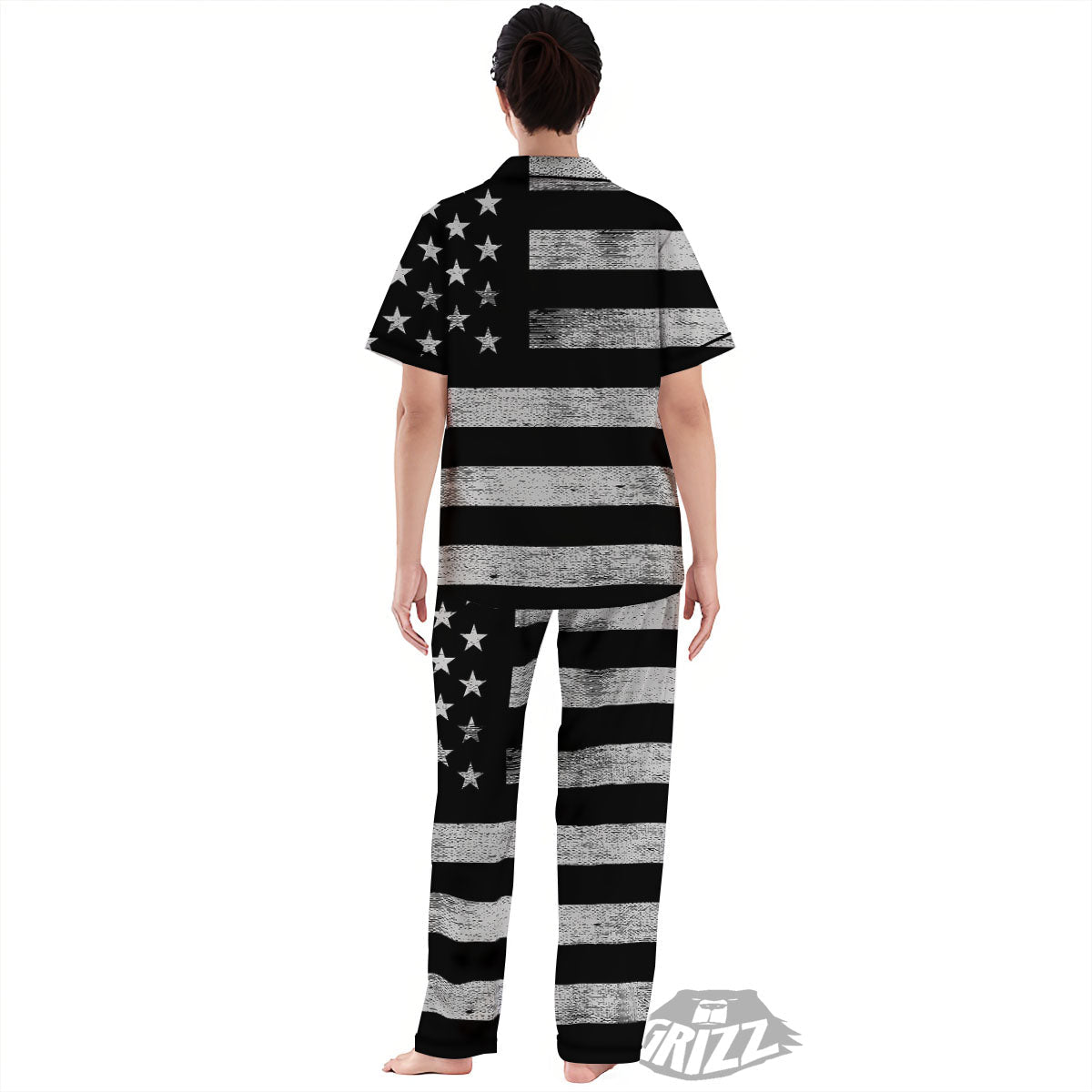 USA Flag White And Black Print Women's Pajamas Set-grizzshop