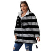 USA Flag White And Black Print Women's Sherpa Jacket-grizzshop