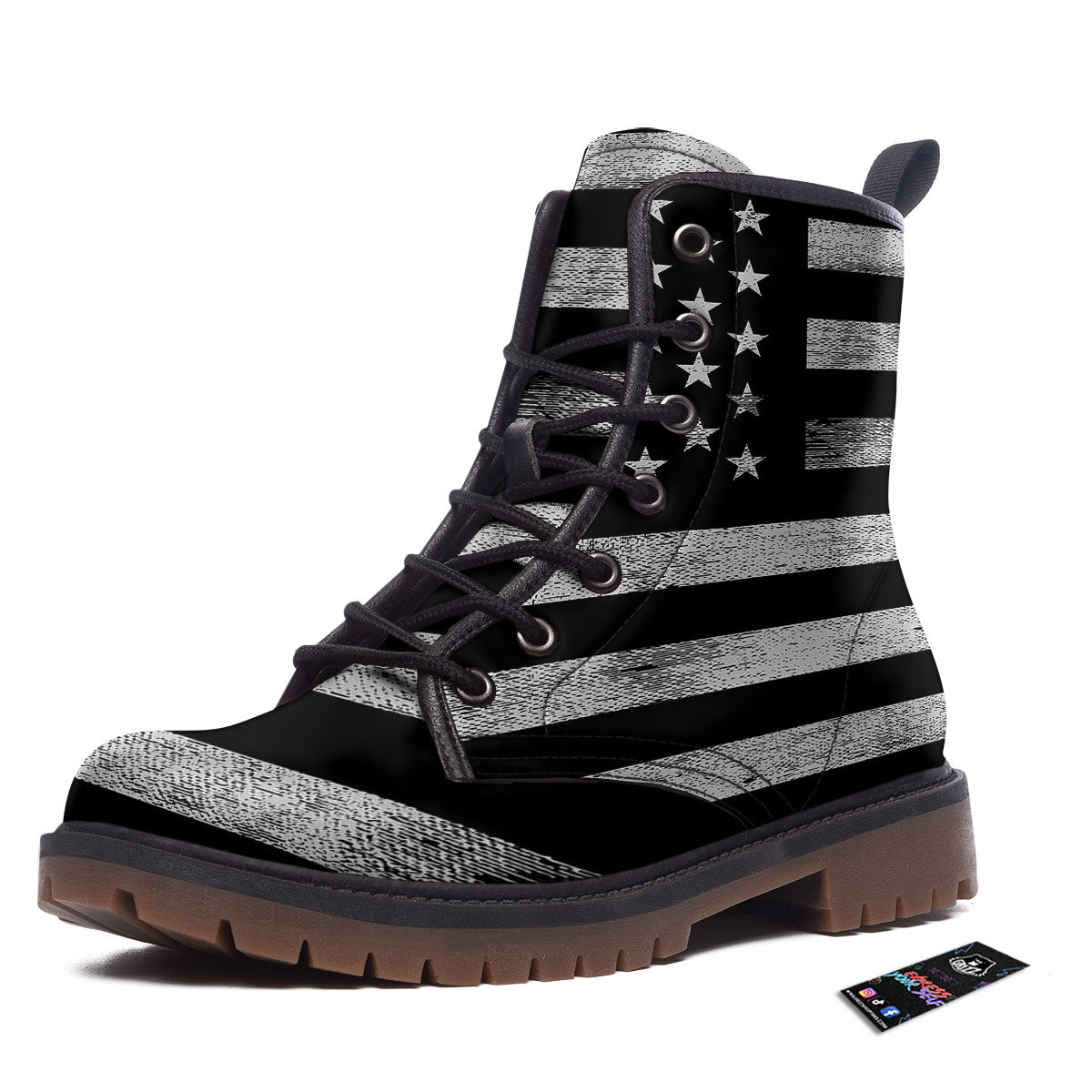 USA Flag White And Black Print Work Boots-grizzshop