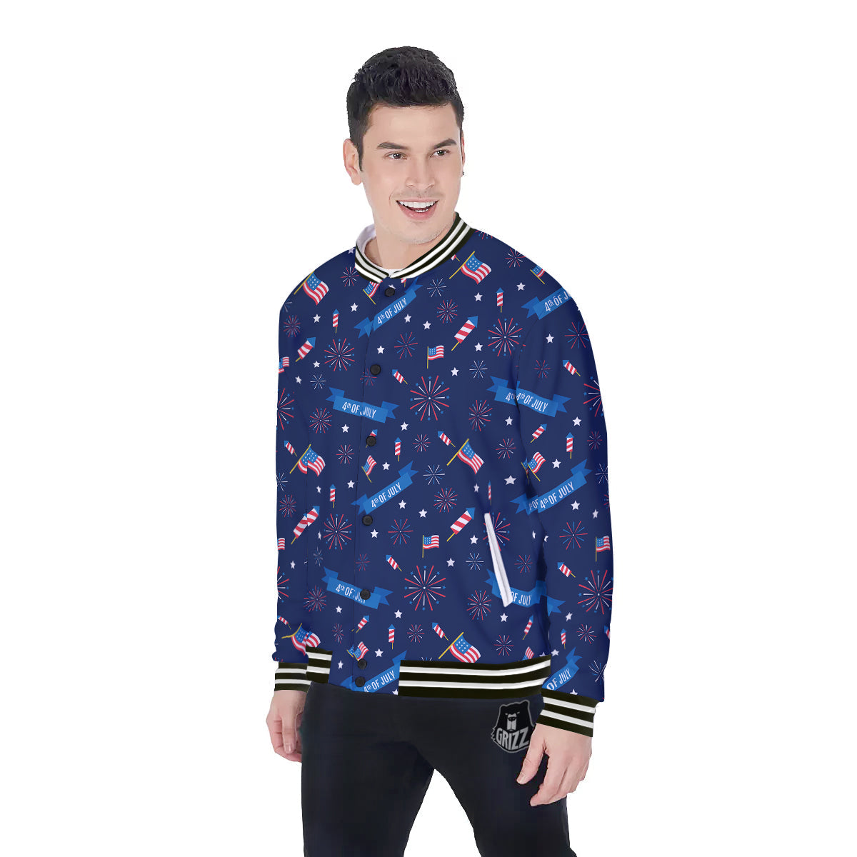 USA Star 4th of July Print Pattern Baseball Jacket-grizzshop