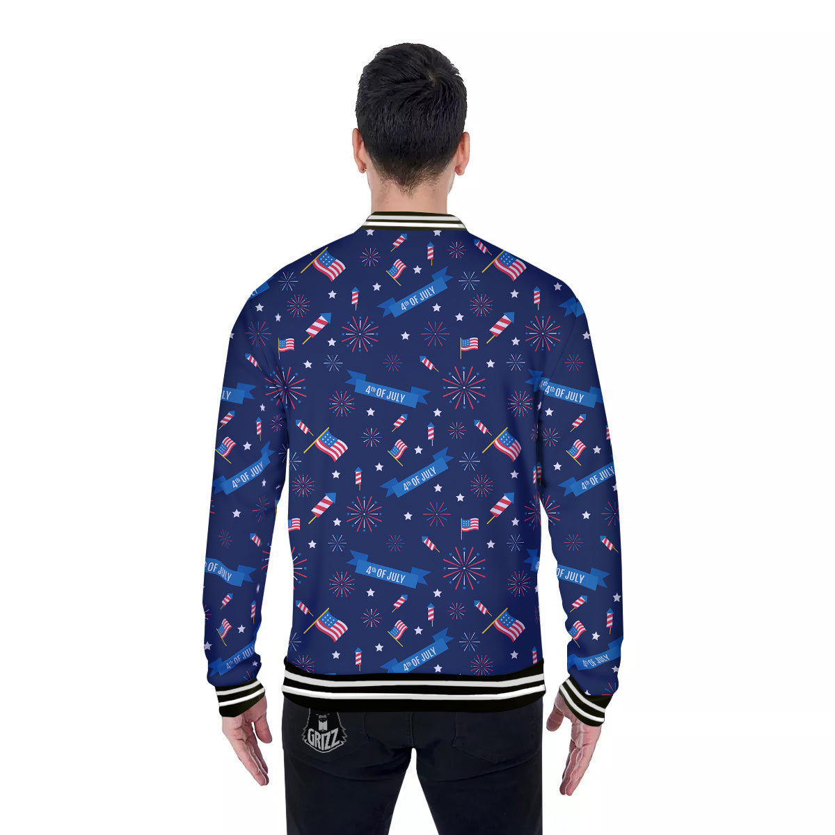 USA Star 4th of July Print Pattern Baseball Jacket-grizzshop