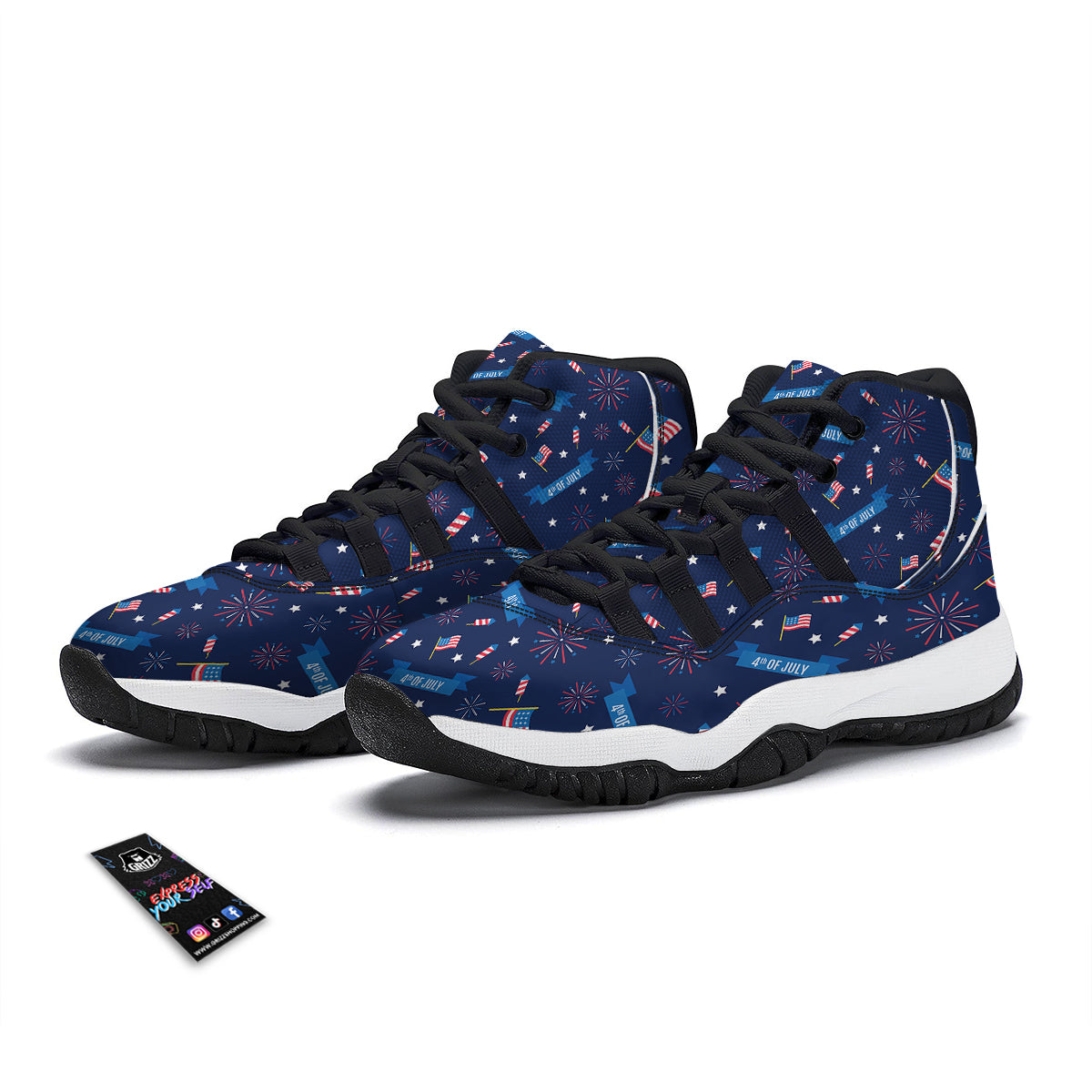 USA Star 4th of July Print Pattern Black Bball Shoes-grizzshop