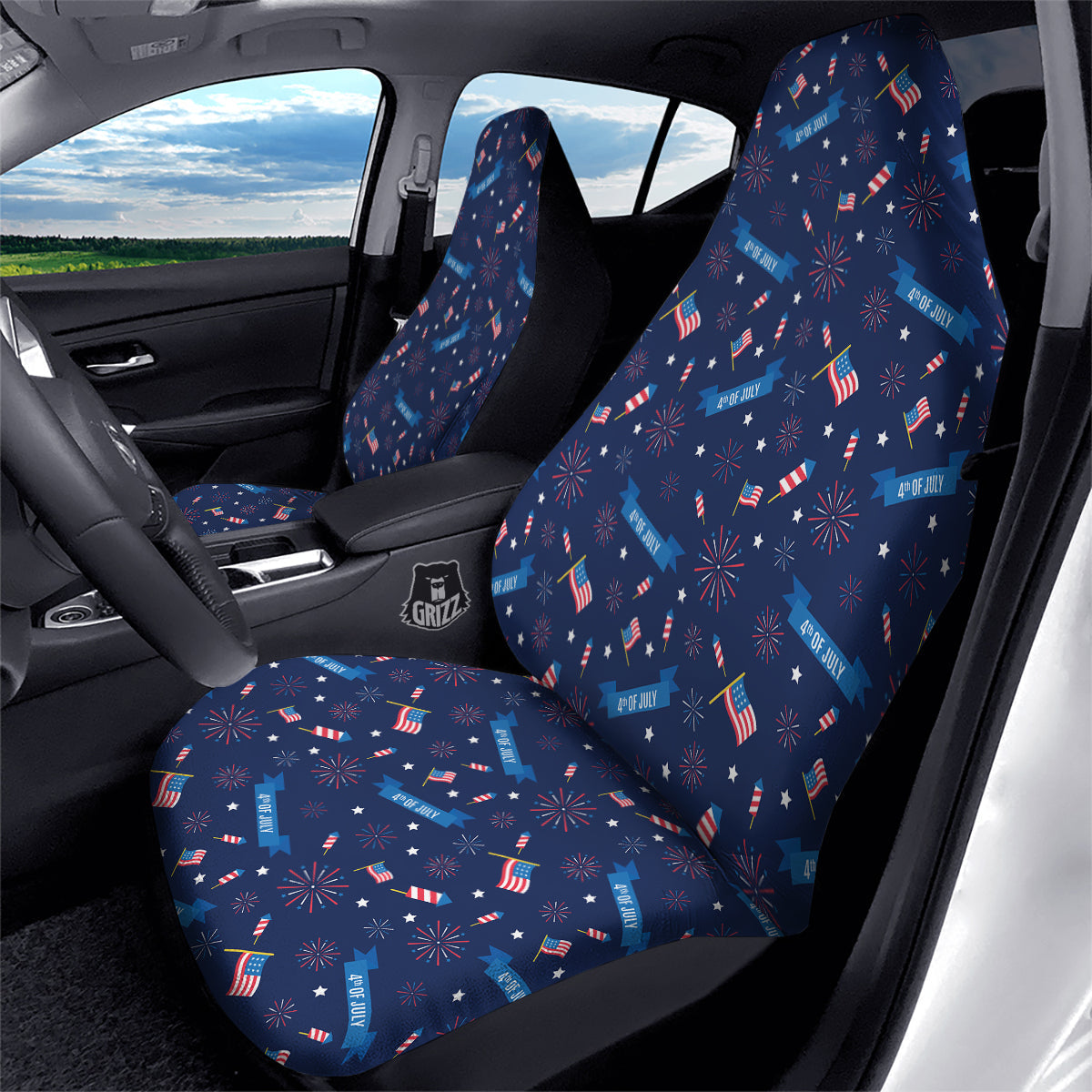 USA Star 4th of July Print Pattern Car Seat Covers-grizzshop