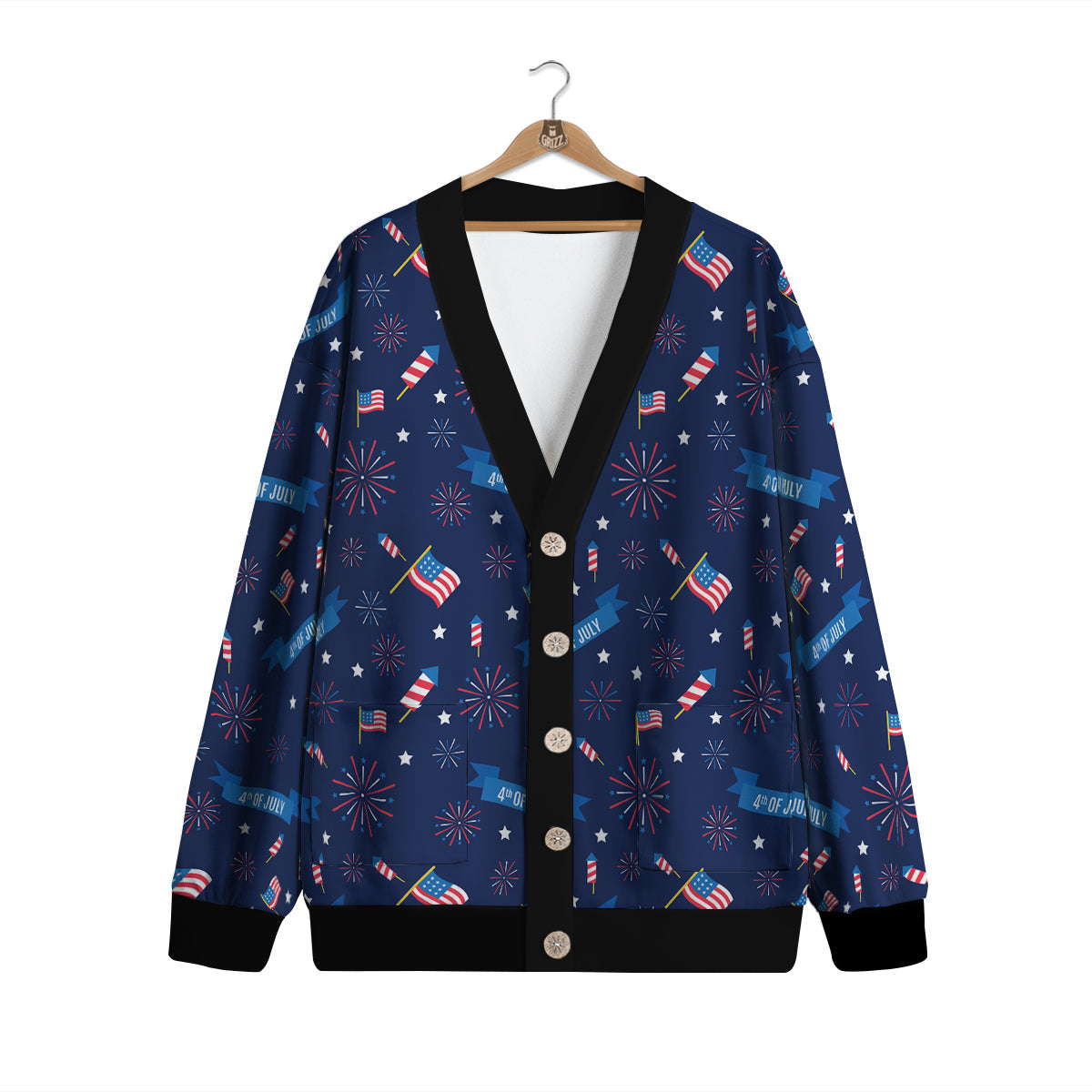 USA Star 4th of July Print Pattern Cardigan-grizzshop