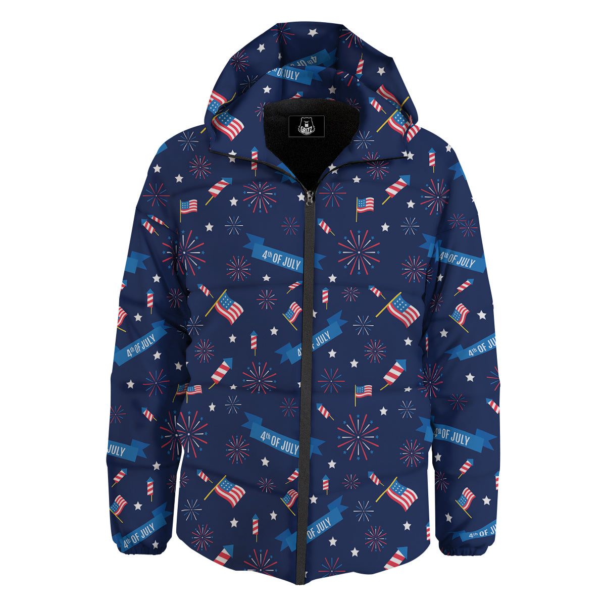 USA Star 4th of July Print Pattern Down Jacket-grizzshop