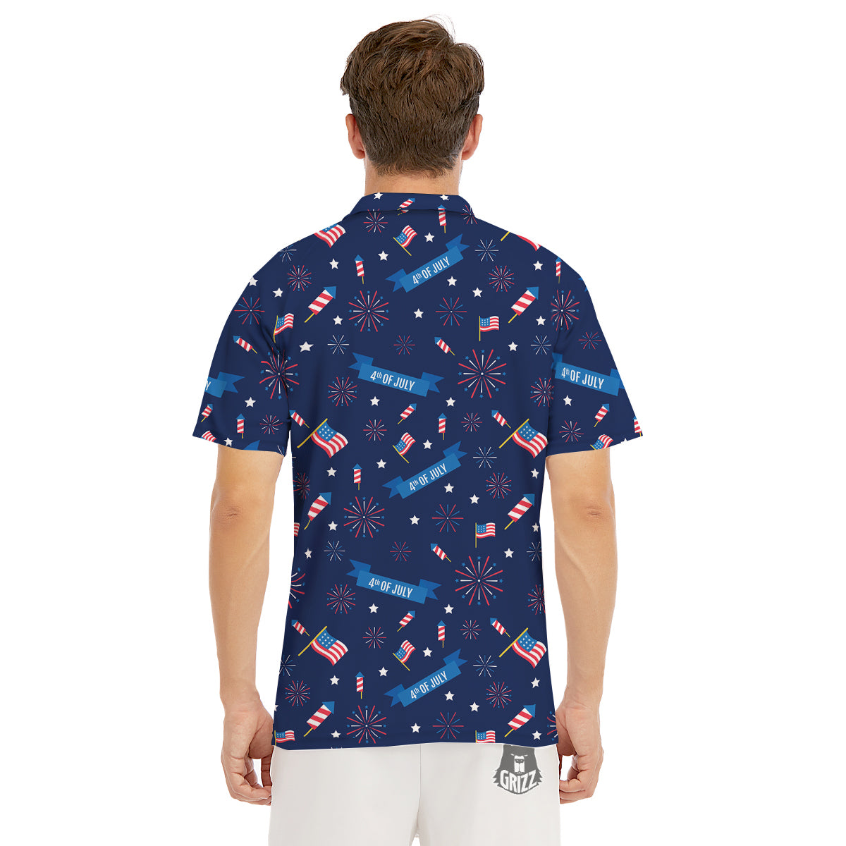 USA Star 4th of July Print Pattern Men's Golf Shirts-grizzshop